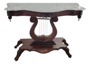 Vintage j.b Van Sciver White Marble Top Lyre Harp Unique Console Table