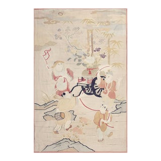1920s Beige Field Artistic East Asian Heritage Antique Japenese Kesi Woven Rug For Sale