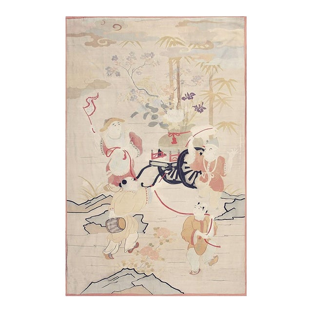 1920s Beige Field Artistic East Asian Heritage Antique Japenese Kesi Woven Rug For Sale