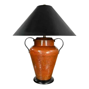 Moorish Style Frederick Cooper Hammered Copper Urn Shape Double Handled Lamp Black Coolie Shade