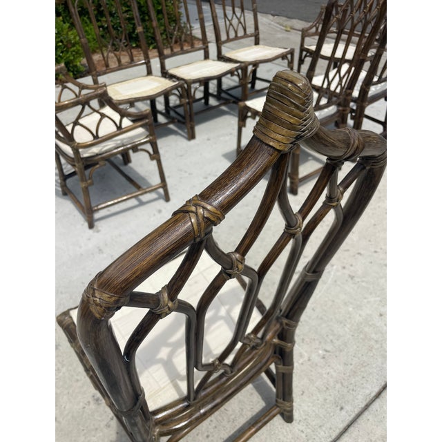 Brown Authentic McGuire Vintage Rattan Cathedral Gothic Dining Chairs, a Set of 8 For Sale - Image 8 of 11