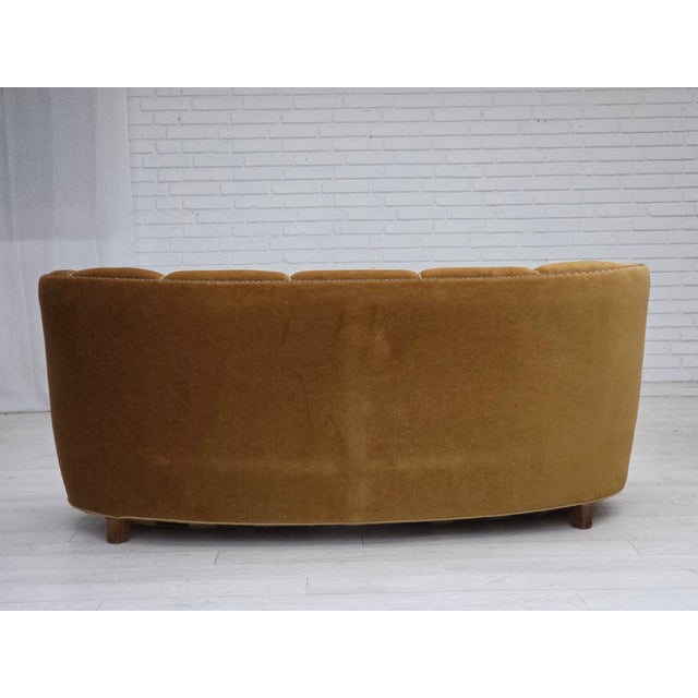 Wood Danish 2-Seater Banan Sofa in Olive Green Furniture Velour, 1960s For Sale - Image 7 of 18