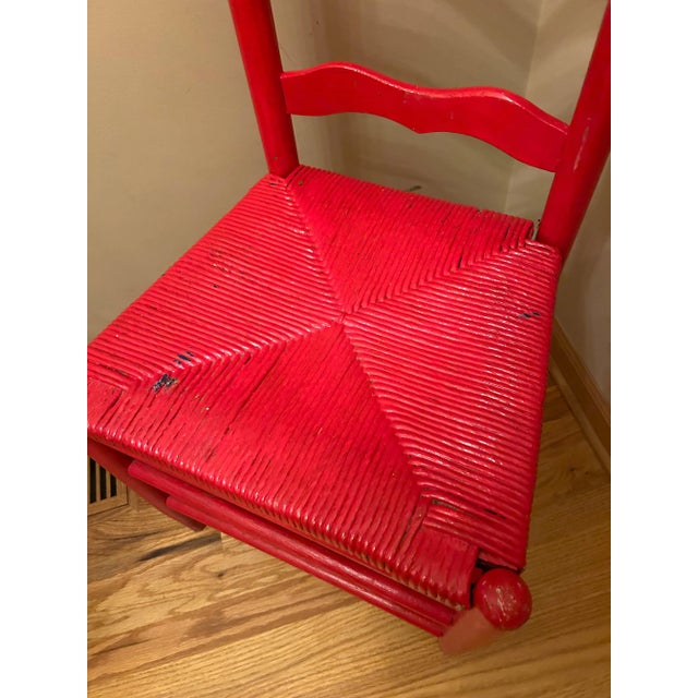 Antique Rush Seat Ladderback Chair - Painted Red For Sale - Image 4 of 11