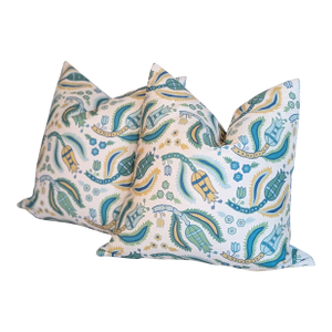Schumacher Malabar Vine Pillows in Peacock - Pair