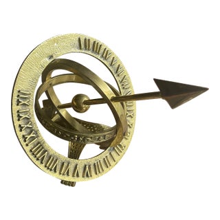 Vintage Solid Brass Armillary Sphere – Classical Astronomical Sculpture With Roman Numerals For Sale