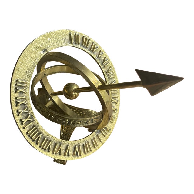 Vintage Solid Brass Armillary Sphere – Classical Astronomical Sculpture With Roman Numerals For Sale