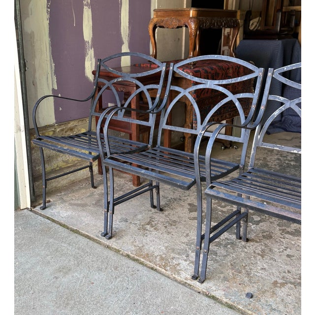 1990s Vintage Wrought Iron English Style Garden Chairs by Smith & Hawken, 4 Pieces For Sale - Image 5 of 12