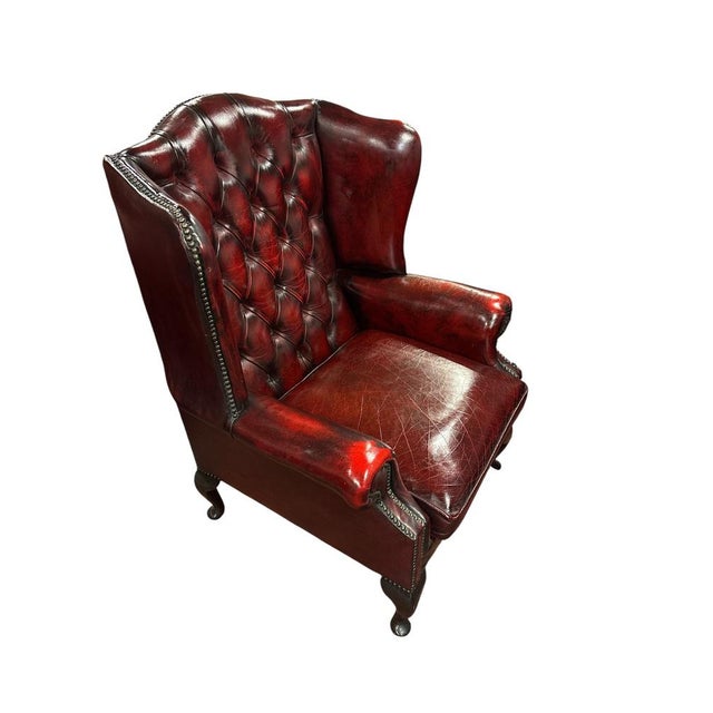 English Chesterfield Wingback Chair with Ottoman, Set of 2 For Sale - Image 4 of 11