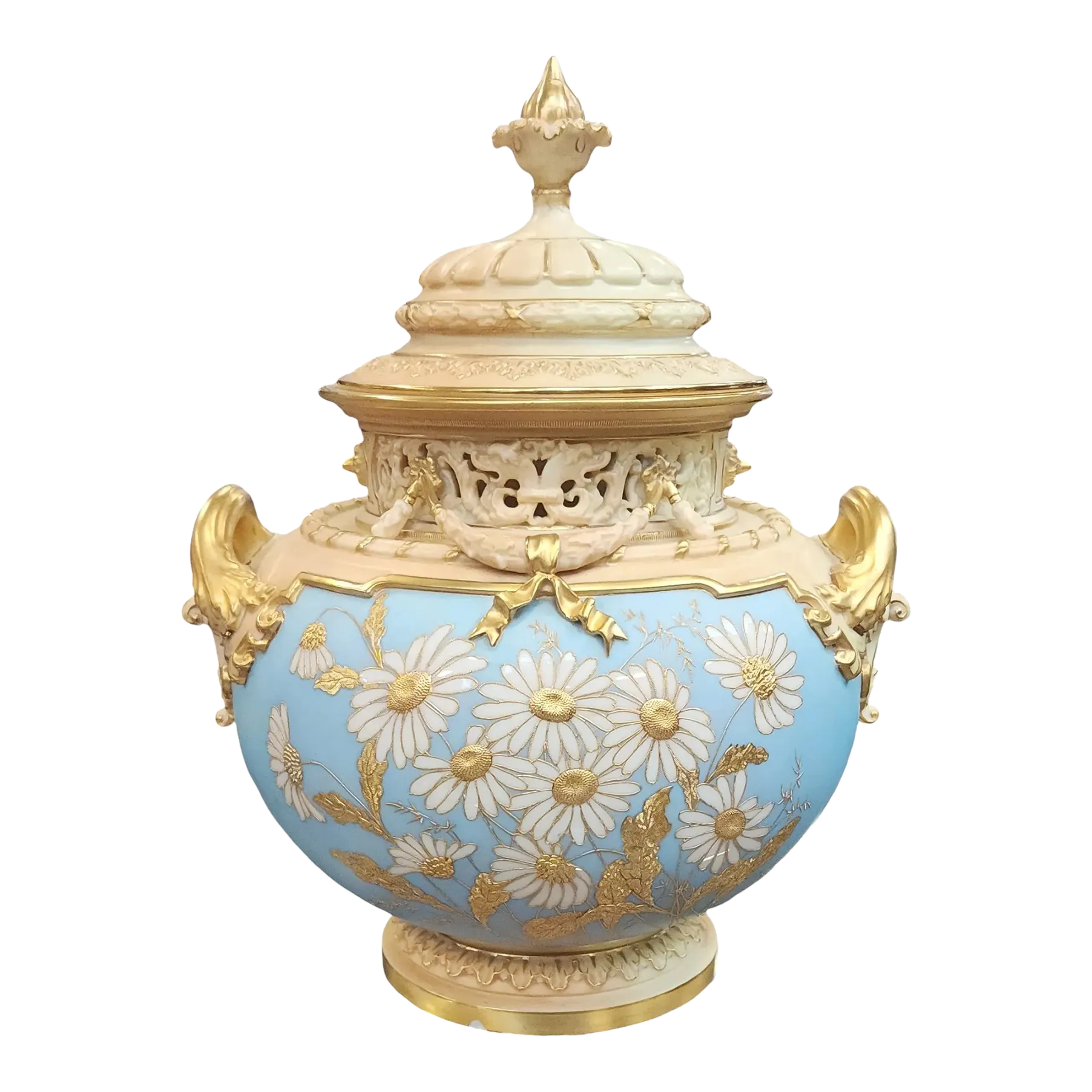 Very Fine & Rare Antique 19th Century Royal Worcester Lidded Daisy
