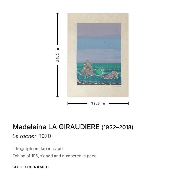 Modern 1970 Madeleine La Giraudiere Le Rocher Signed Lithograph For Sale - Image 3 of 3