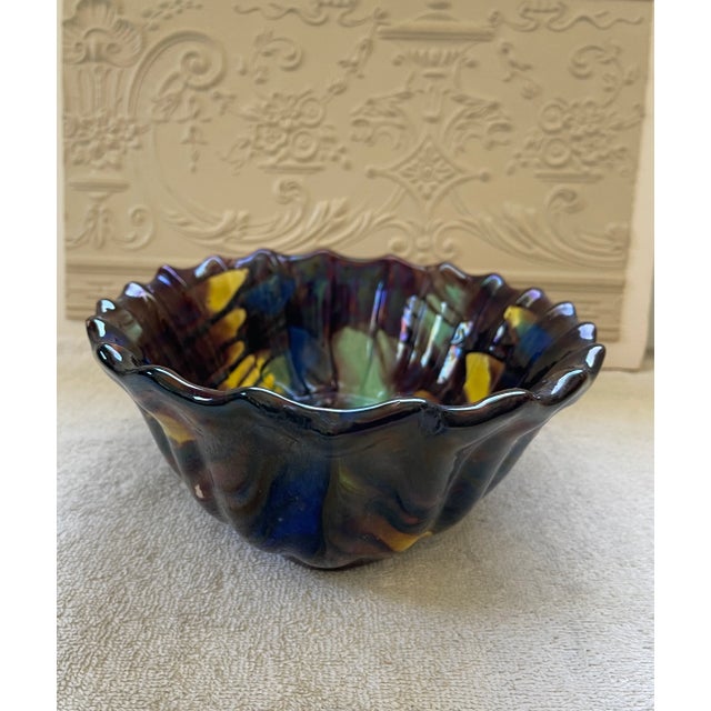 Arts & Crafts Vintage Slipware Terra Cotta Oval Ridged Bowl For Sale - Image 3 of 13