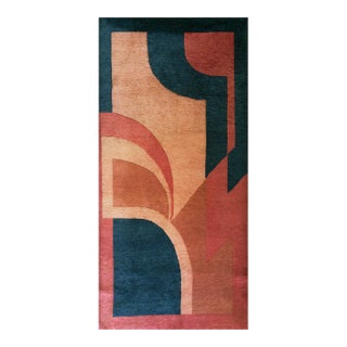 1920s Colorful Abstract Modernist Antique Chinese Art Deco Carpet 2'10'' X 5'9'' Wool Knotted Rug For Sale