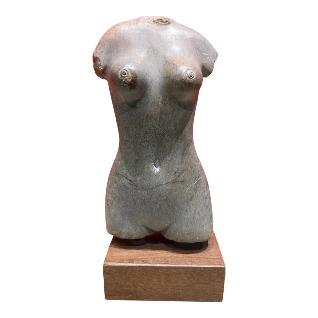 Stone Feminine Sculpture With Wooden Base - Unsigned For Sale