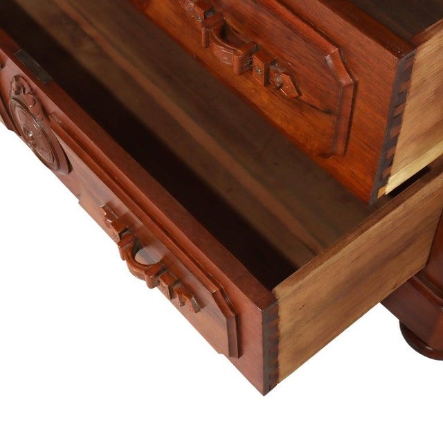 Antique Walnut 3-Drawer Marble Top Chest With Carved Medallions & Pulls C1890 For Sale - Image 14 of 18