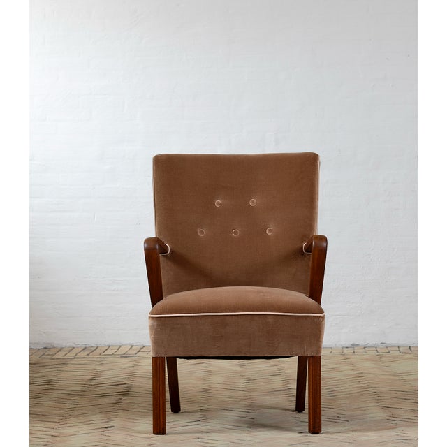 Chair Redressed in Velvet from Dk Kvadrat Textiles, in Restored conditions. Designed 1920 to 1949