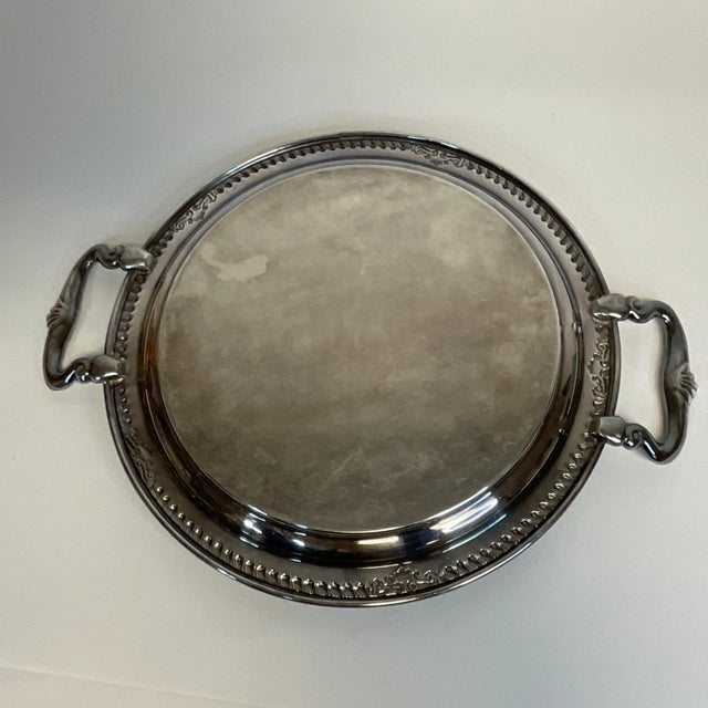 Silver Vintage English Hollywood Regency Silverplate Round Butler Serving Tray For Sale - Image 8 of 9
