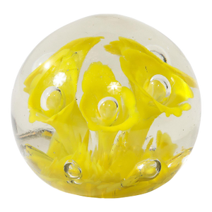 Mid-Century Hand-Blown Murano Glass Paperweight W/ Yellow Trumpet Motif