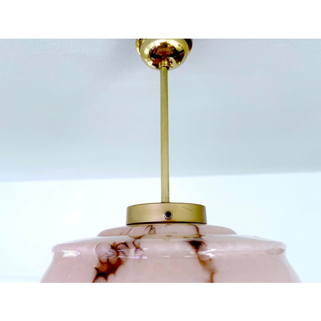 Art Deco Pendant Light in Pink Marble Glass, 1930s For Sale - Image 16 of 18