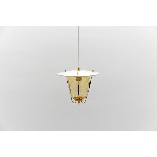 1950s Mid-Century Modern Copper, Brass and Glass Ceiling Lamp, 1950s For Sale - Image 5 of 16