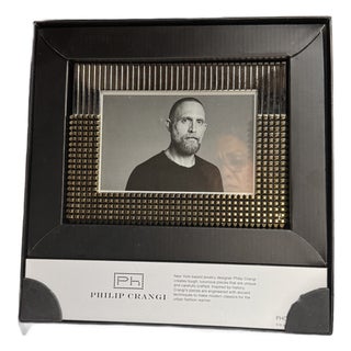 Philip Crangi for Neiman Marcus Gold & Silver Studded Metal Picture Frame With Original Box For Sale