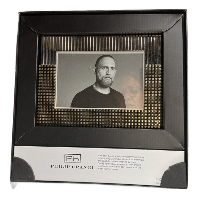 Philip Crangi for Neiman Marcus Gold & Silver Studded Metal Picture Frame With Original Box For Sale