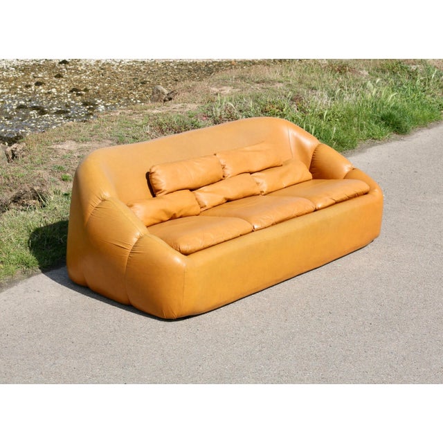 Space Age 3-Seater Sofa in Orange Imitation Leather, 1970s For Sale - Image 16 of 18