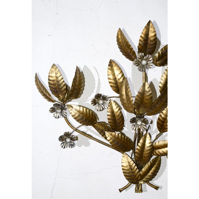 Brown Wrought and Gilded Iron 4-Light Wall Light with Leaves and Flowers For Sale - Image 8 of 10