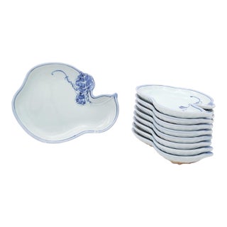 1980s Set of Eight Gourd-Shaped Japanese Dishes in Blue and White, Vintage For Sale