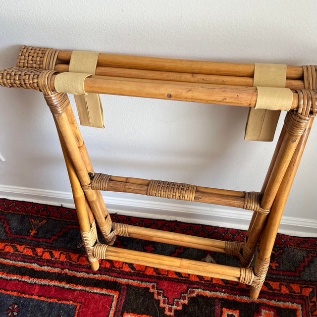 1980s Coastal Rattan & Bamboo Luggage Rack Chairish