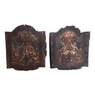 Pair of 19th C. Spanish Leather Panels For Sale