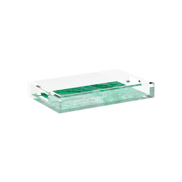 Modern Agate Malachite Acrylic Rectangle Decorative Tray, Medium For Sale - Image 3 of 9
