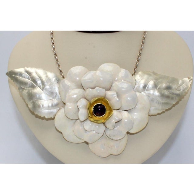 Late 20th Century English Sterling & Enamel Flower Necklace, London, 1978 For Sale - Image 5 of 18