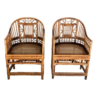 Brighton Pavilion Style Scorched Bamboo Chairs-a Pair For Sale