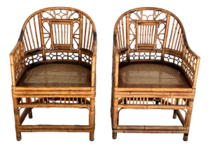 Brighton Pavilion Style Scorched Bamboo Chairs-a Pair