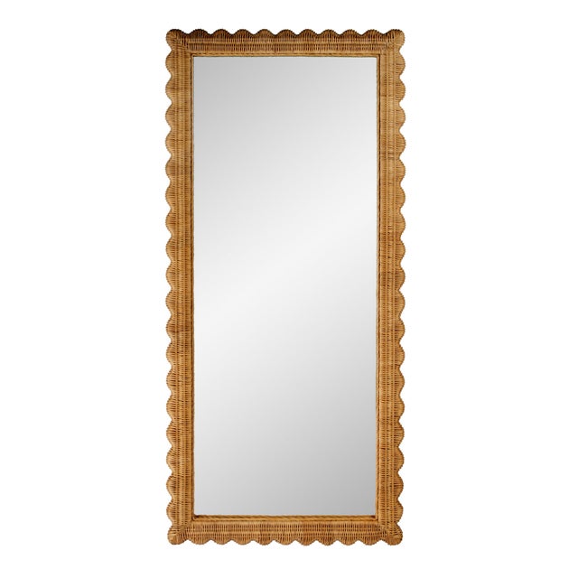 Brown Flora 32 in. W x 69.5 in. H Rectangular Scalloped Rattan Floor Mirror, Honey For Sale - Image 8 of 8