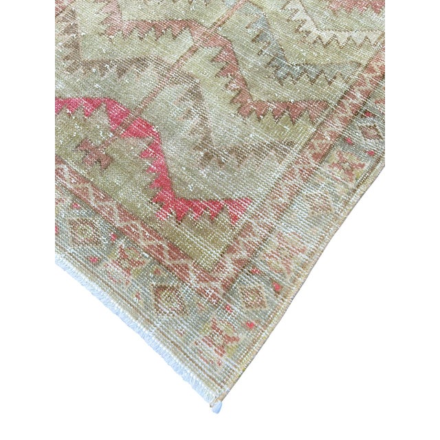 Textile Vintage Turkish Handknotted Olive Wool Rug For Sale - Image 7 of 8