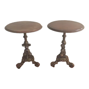 Antique Wood Side Tables With Gilted Christofle Style Iron Dolphin Base...A Pair