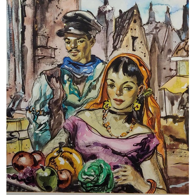 1950s Frank Howard Bowers -Young Couple at the French Market -Painting 1954 For Sale - Image 5 of 10