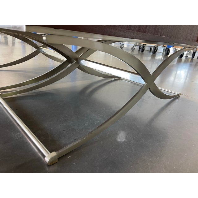 Architectural Italian Modern Nightstands With Brushed Stainless X-Form Bases – A Pair For Sale - Image 11 of 18