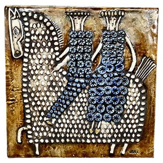 Swedish Ceramic Art Wall Plaque Relief with Riders & Horse Motif by Lisa Larson for Gustavsberg, 1960s For Sale