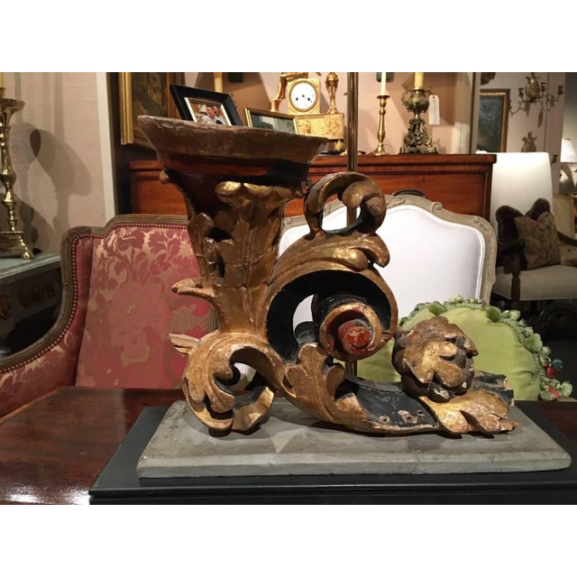 Italian Italian Gilt and Painted Wood Scroll Fragment Adapted as a Lamp, 18th Century For Sale - Image 3 of 8