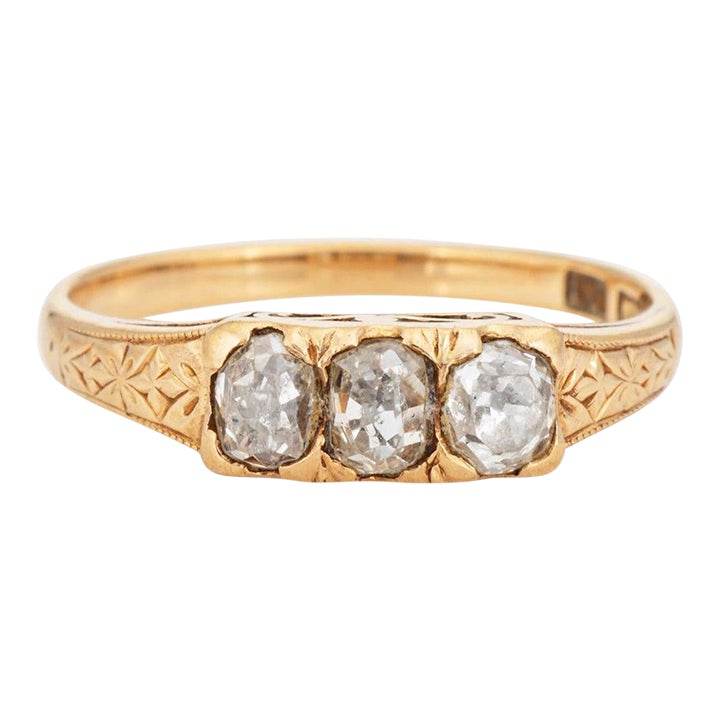 Antique Victorian 3 Stone Diamond Ring Trilogy 18k Yellow Gold Sz 4.75 ...