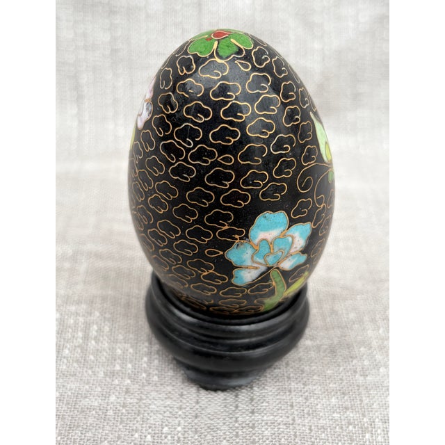 Metal Vintage Cloisonne Egg and Wood Stand For Sale - Image 7 of 12