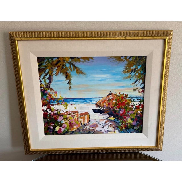 An original signed painting titled Caribbean by contemporary Canadian artist Rick Bond, celebrated for his vibrant use of...