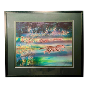 Rare 1980's Sir Brett Livingstone Strong Cheetah Serigraph Embossed Signed