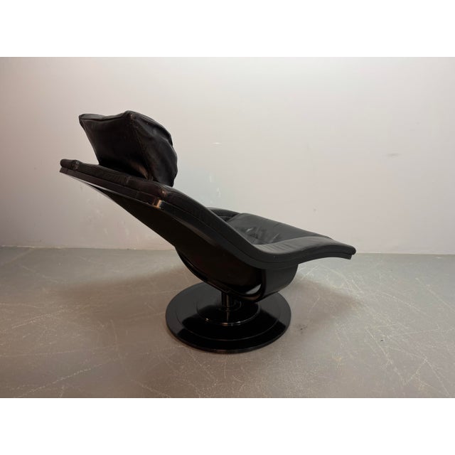 1960s Set of Mid-Century Scandinavian Modern Move Lounge Chair and Ottoman in Black Leather by Takashi Okamura and Erik Marquardsen for Nelo, Sweden, 1960s For Sale - Image 5 of 14