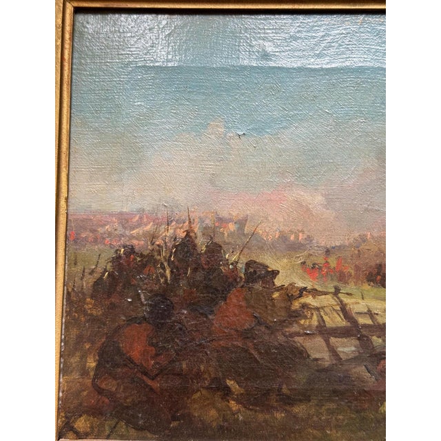 Textile Antique 19th C. Oil Painting European Battlefield WOW! For Sale - Image 7 of 18