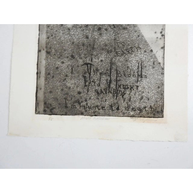 Vintage late 20th century abstract black and white etching on paper. Signed illegibly, titled Night Rainbow and numbered...