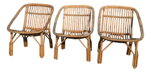 Vintage French Rattan Armchairs, 1960s, Set of 3
