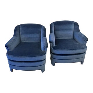 1960s Vintage Blue Velvet Club Chairs - a Pair For Sale
